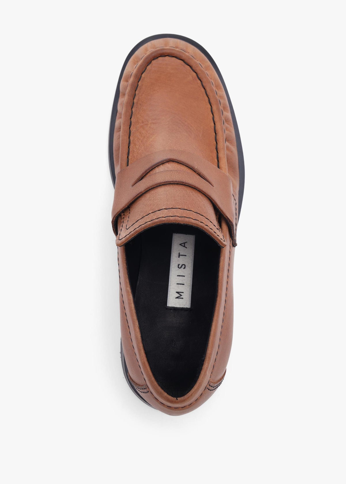 Miista Zita Tan Black Leather Moccasin Loafers