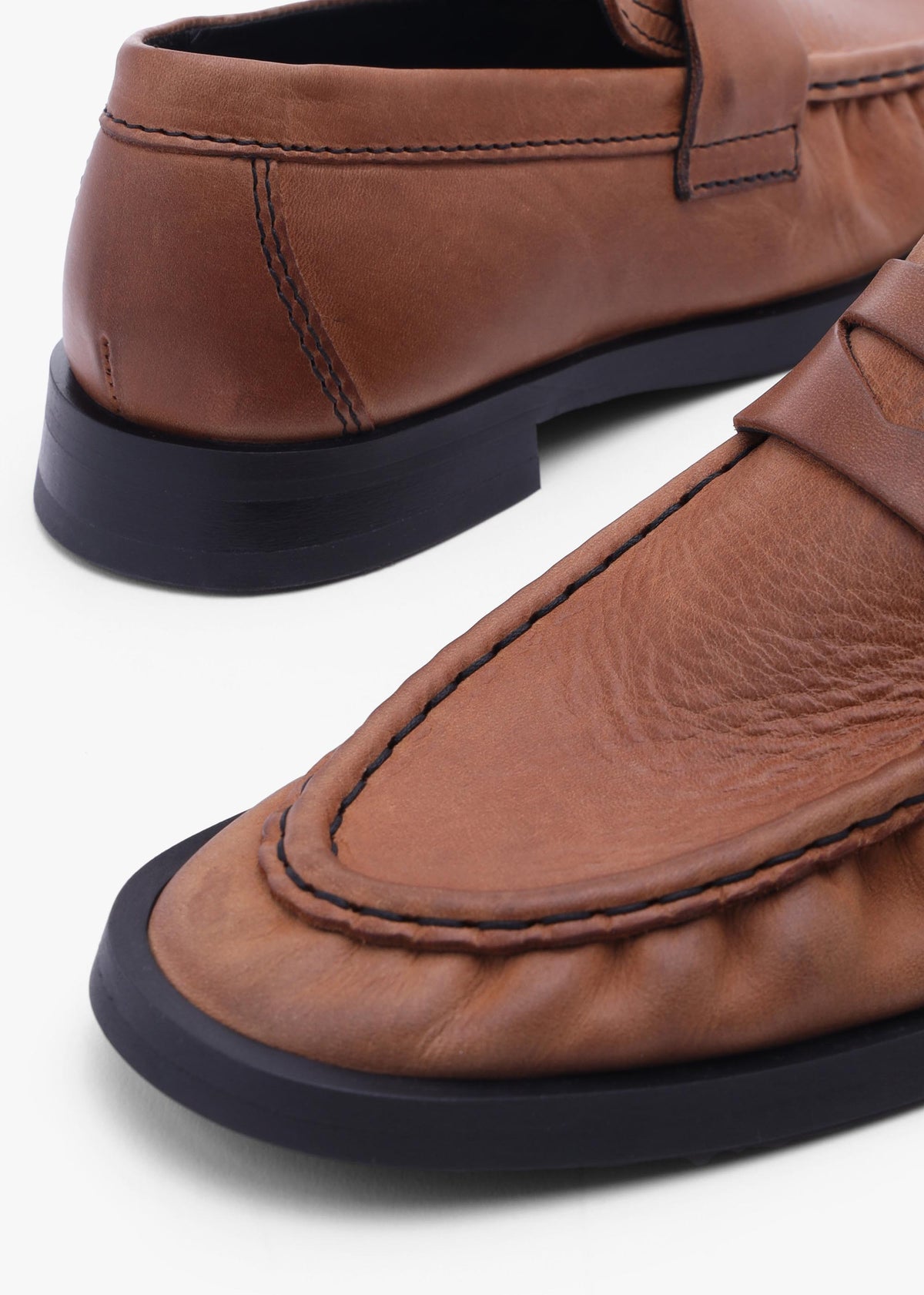 Miista Zita Tan Black Leather Moccasin Loafers