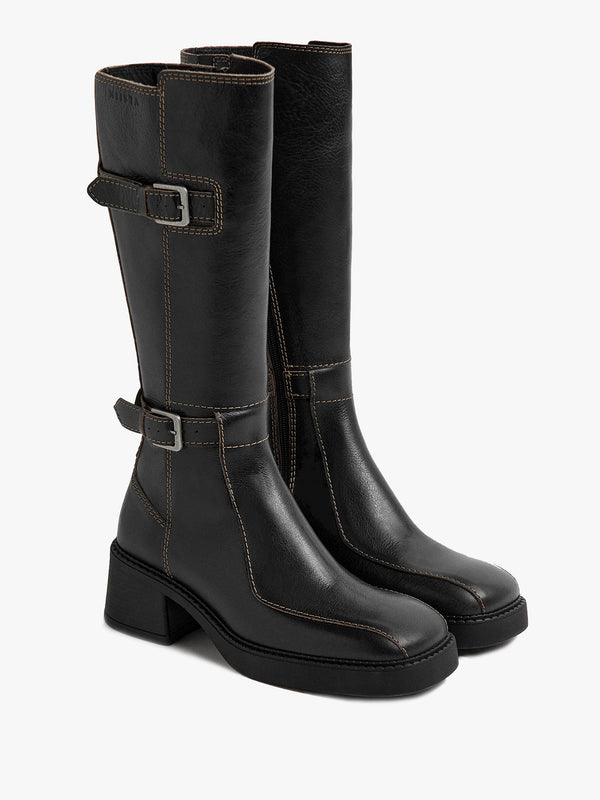 Miista Jarmila Black Leather Knee Boots