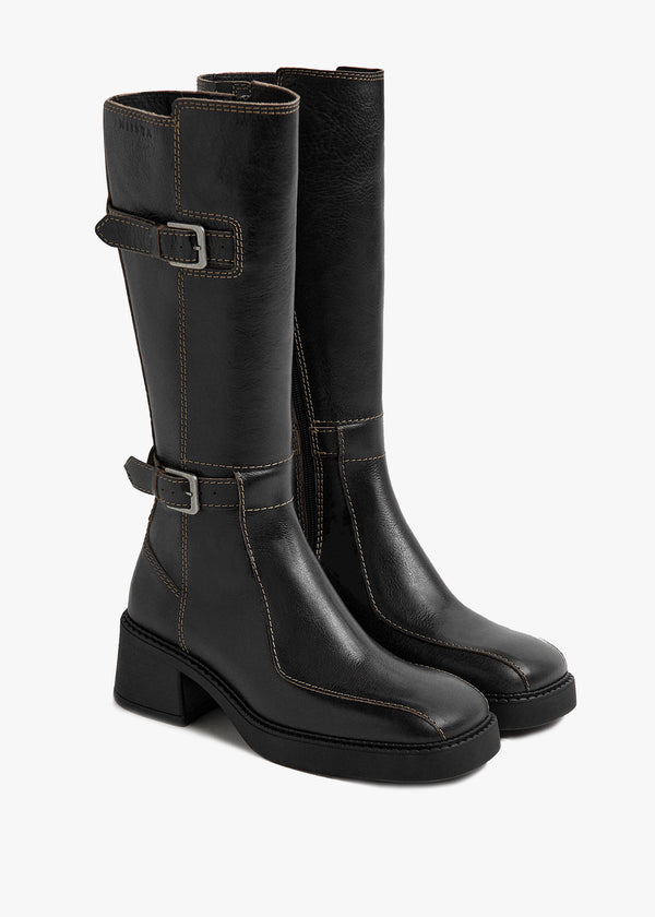 Miista Jarmila Black Leather Knee Boots