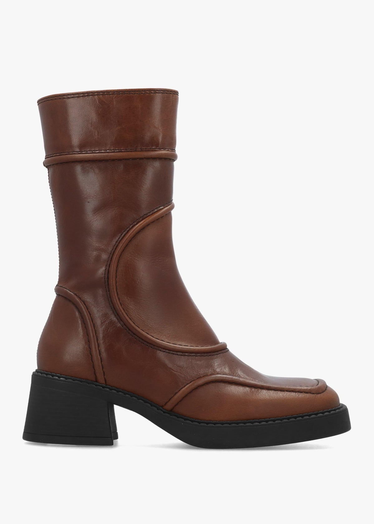 Miista Malene Tan Black Leather Block Heel Calf Boots