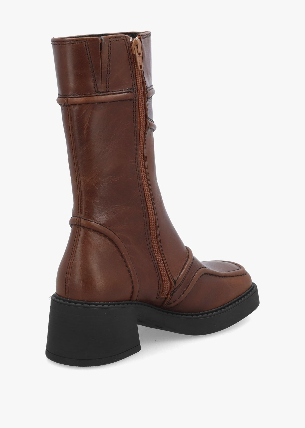 Miista Malene Tan Black Leather Block Heel Calf Boots