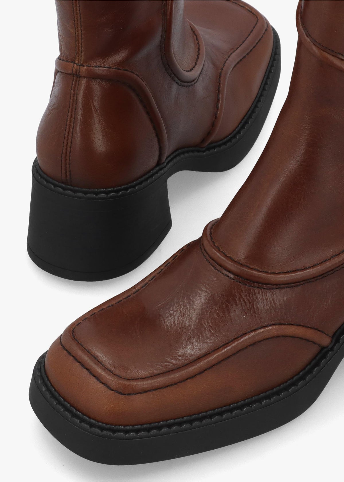 Miista Malene Tan Black Leather Block Heel Calf Boots