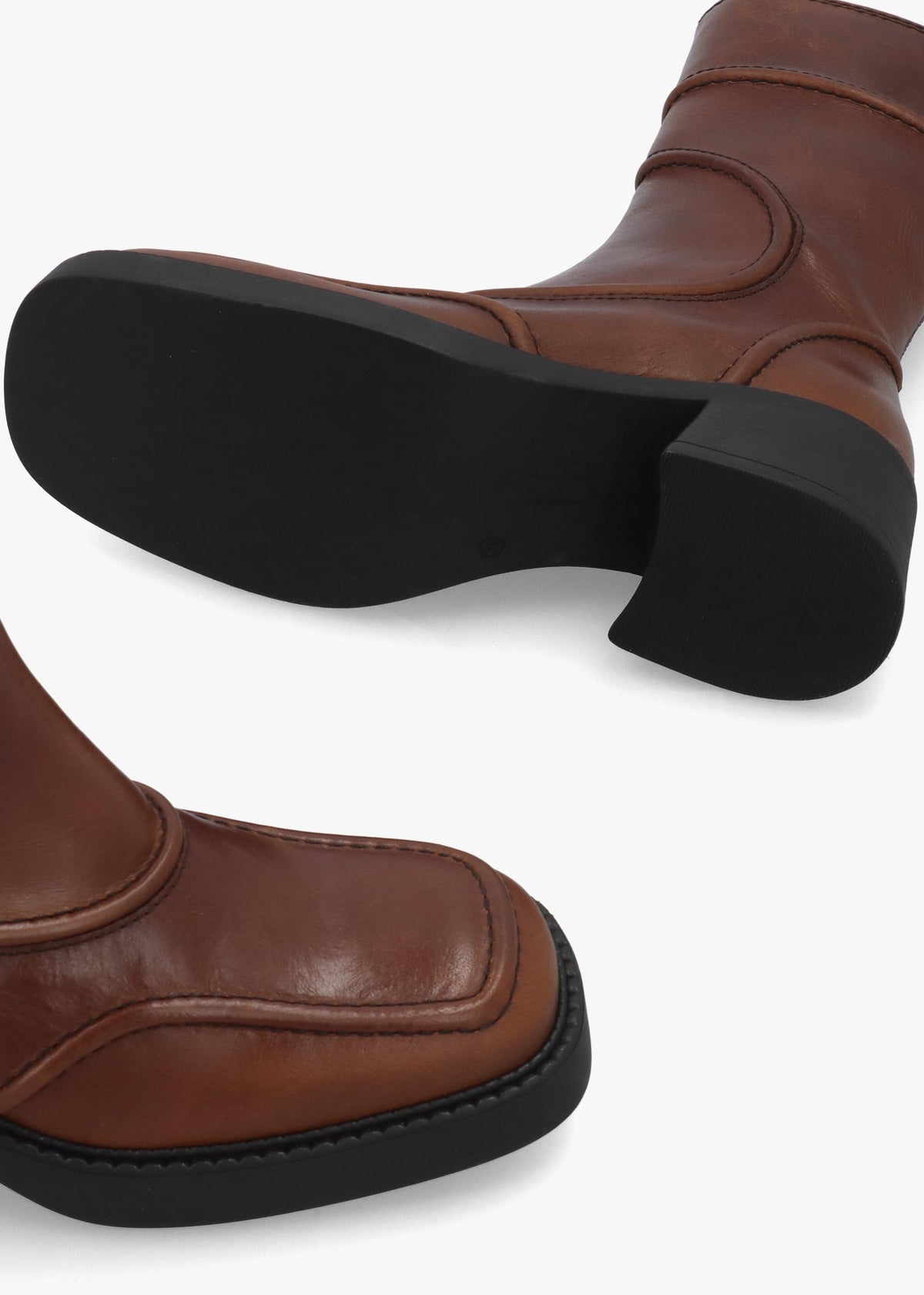 Miista Malene Tan Black Leather Block Heel Calf Boots