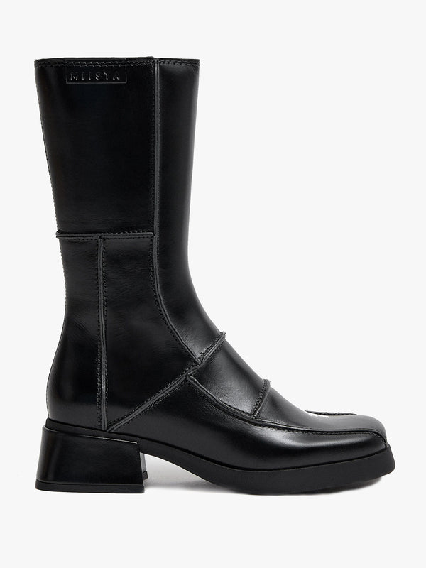 Miista Neaera Black Leather Block Heel Calf Boots