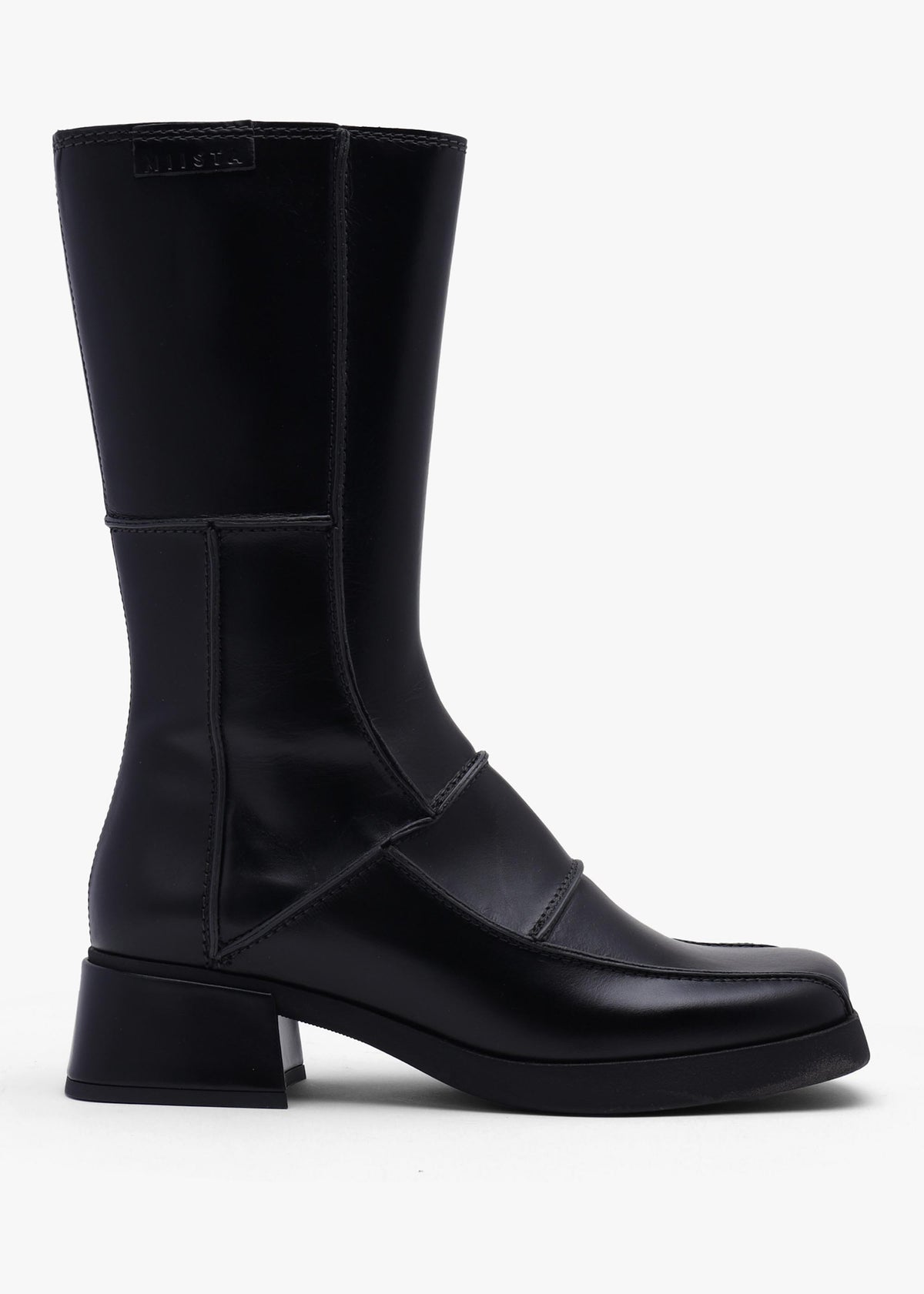 Miista Neaera Black Leather Block Heel Calf Boots