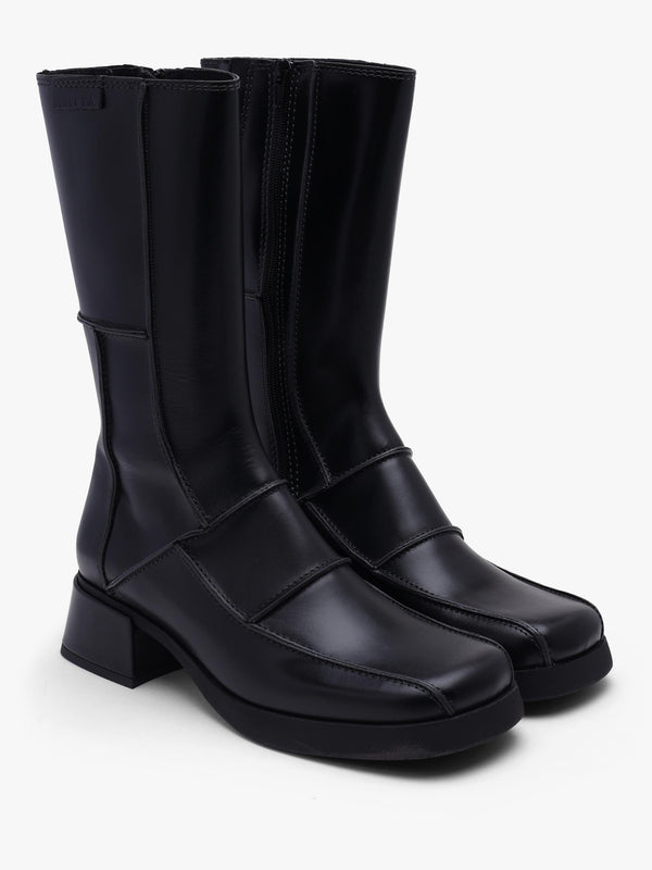 Miista Neaera Black Leather Block Heel Calf Boots