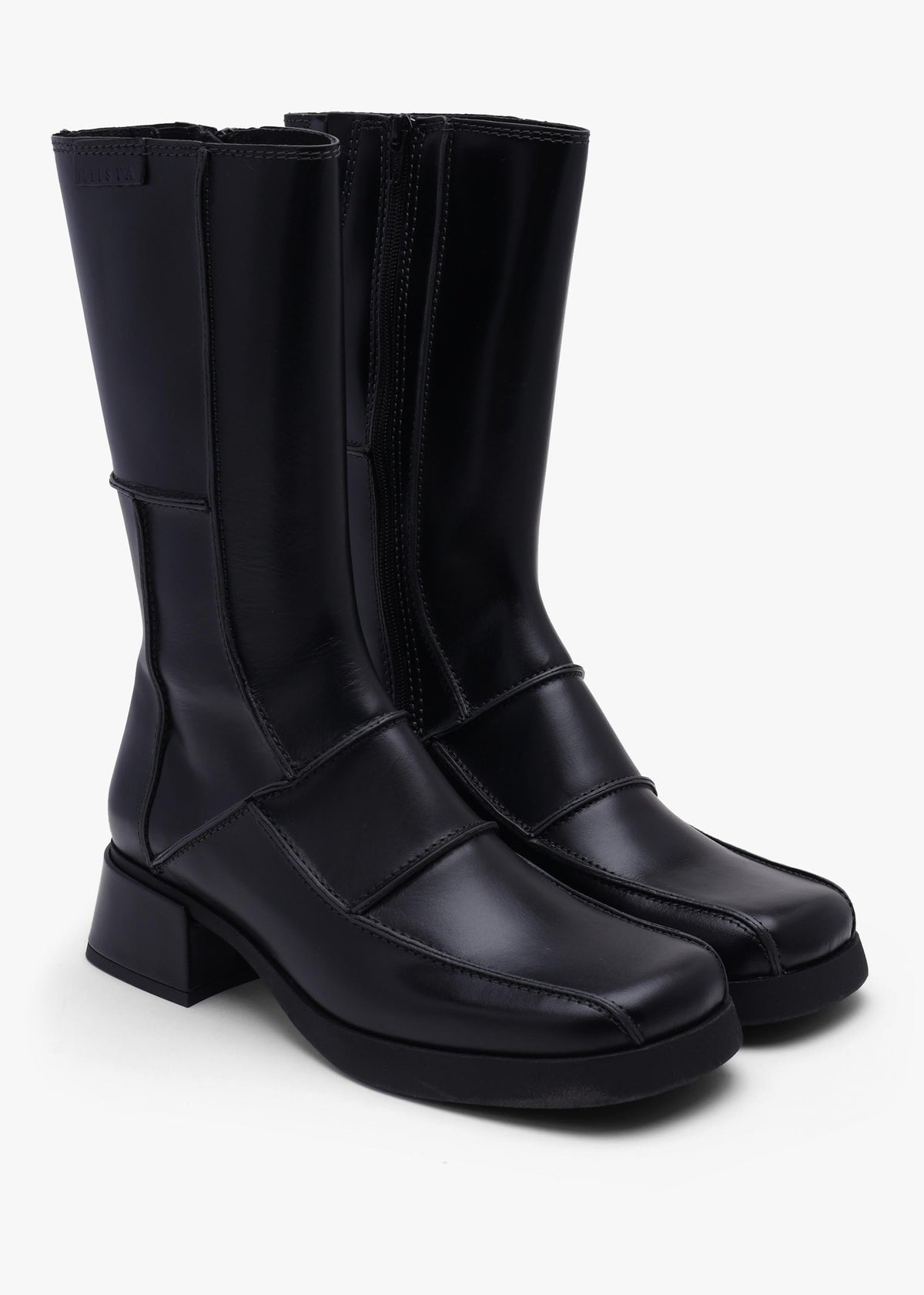 Miista Neaera Black Leather Block Heel Calf Boots