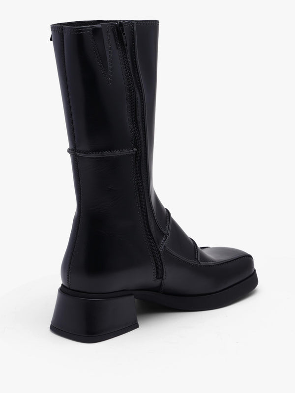 Miista Neaera Black Leather Block Heel Calf Boots