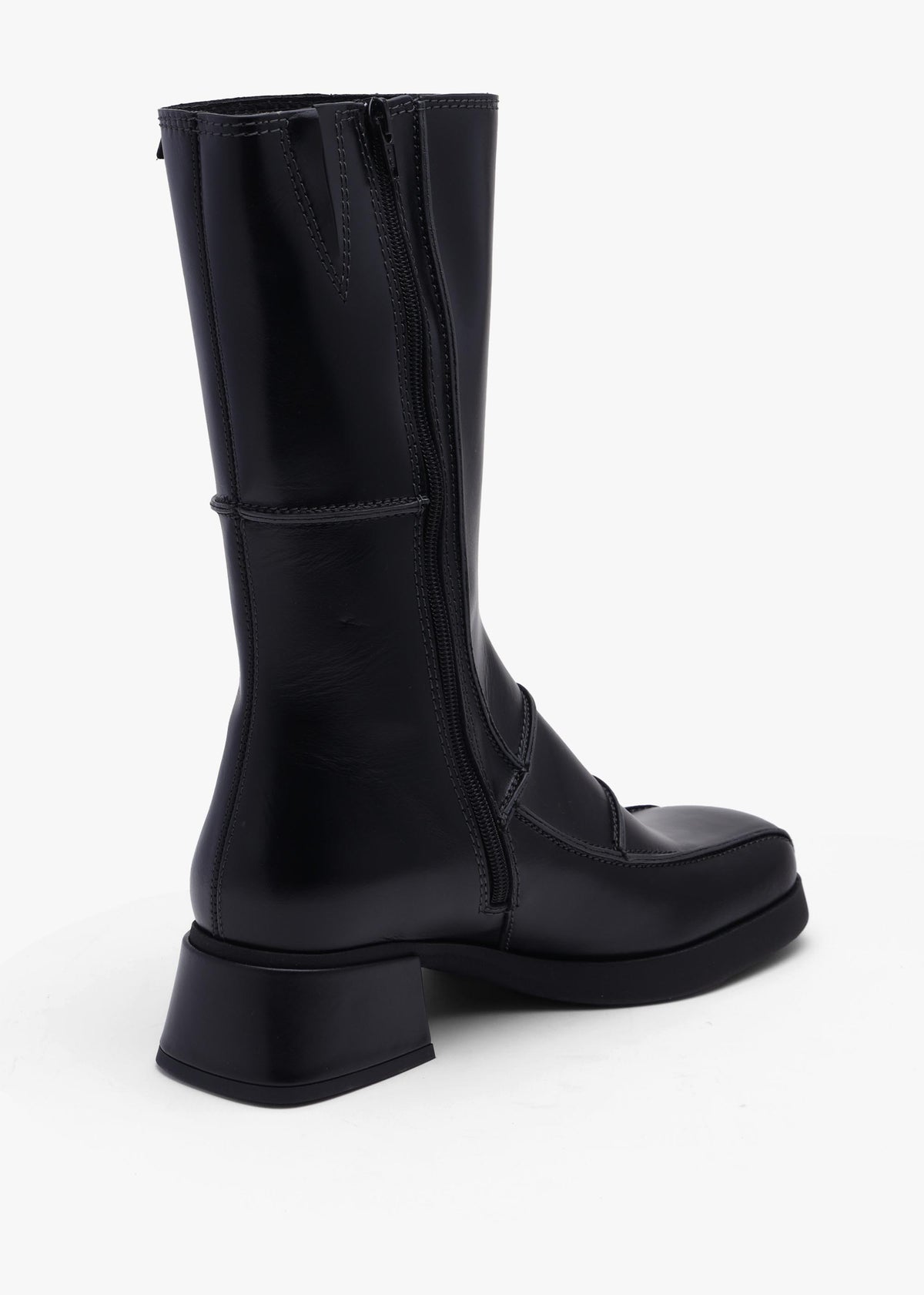 Miista Neaera Black Leather Block Heel Calf Boots