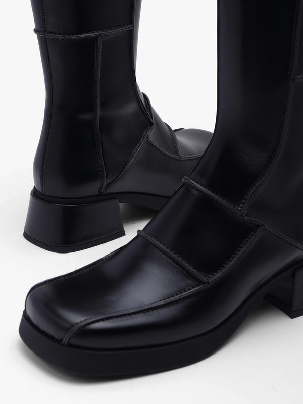 Miista Neaera Black Leather Block Heel Calf Boots