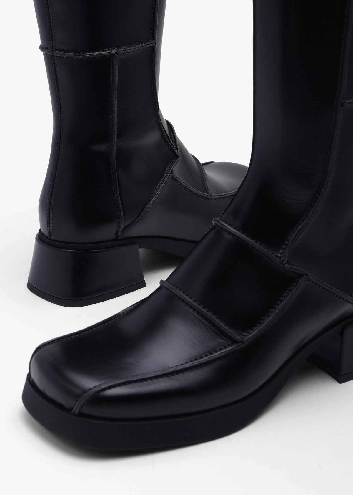 Miista Neaera Black Leather Block Heel Calf Boots