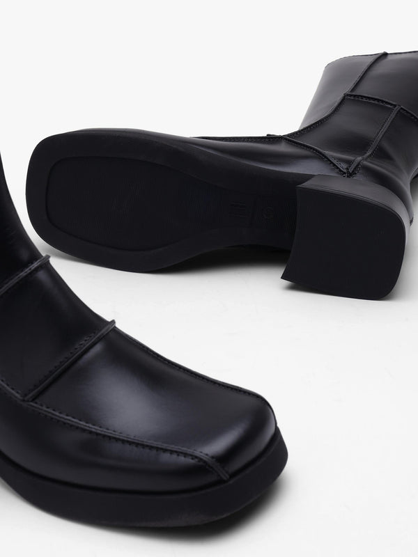 Miista Neaera Black Leather Block Heel Calf Boots
