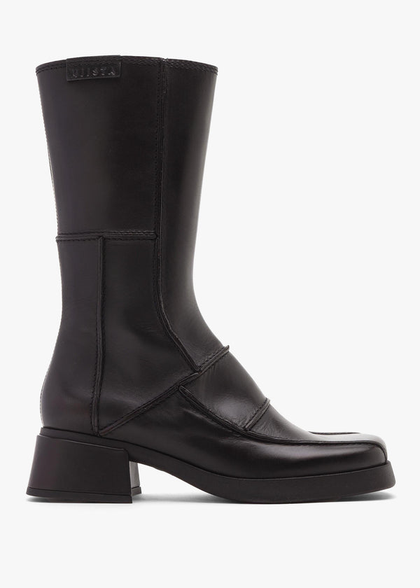 Miista Neaera Brown Leather Block Heel Calf Boots