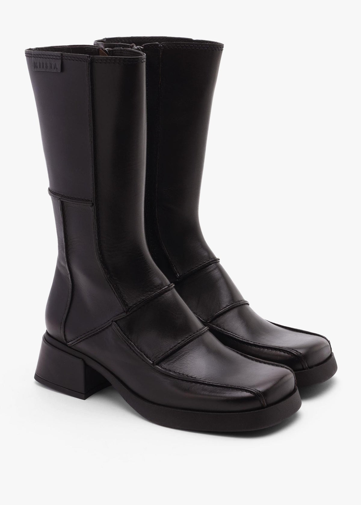 Miista Neaera Brown Leather Block Heel Calf Boots