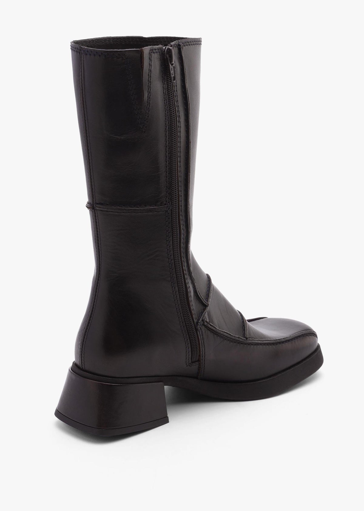 Miista Neaera Brown Leather Block Heel Calf Boots