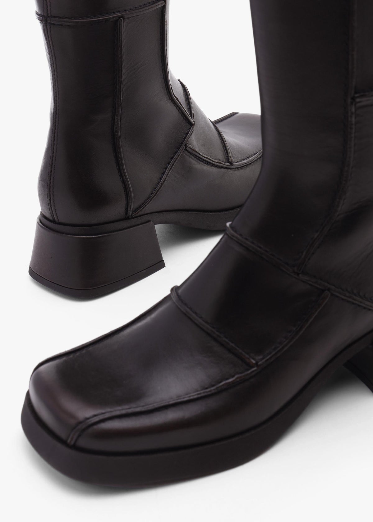 Miista Neaera Brown Leather Block Heel Calf Boots