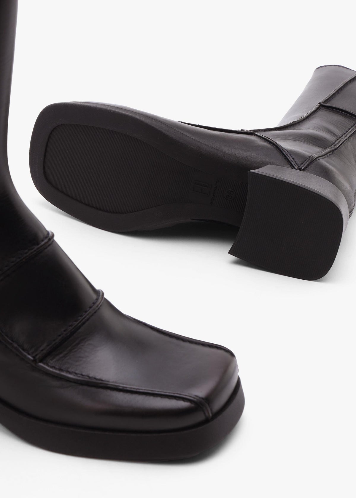 Miista Neaera Brown Leather Block Heel Calf Boots