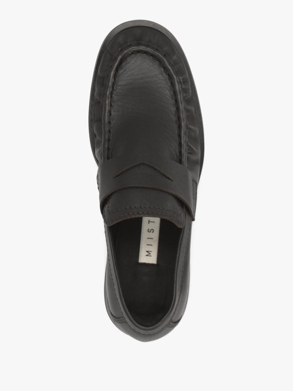 Miista Zita Black Brown Leather Moccasin Loafers