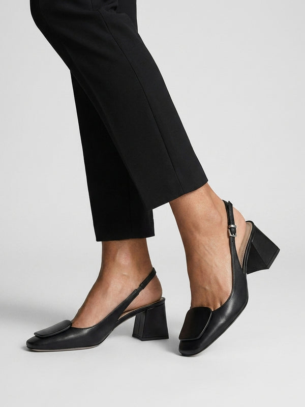 Daniel Nessie Black Patent Leather Block Heel Sling Backs