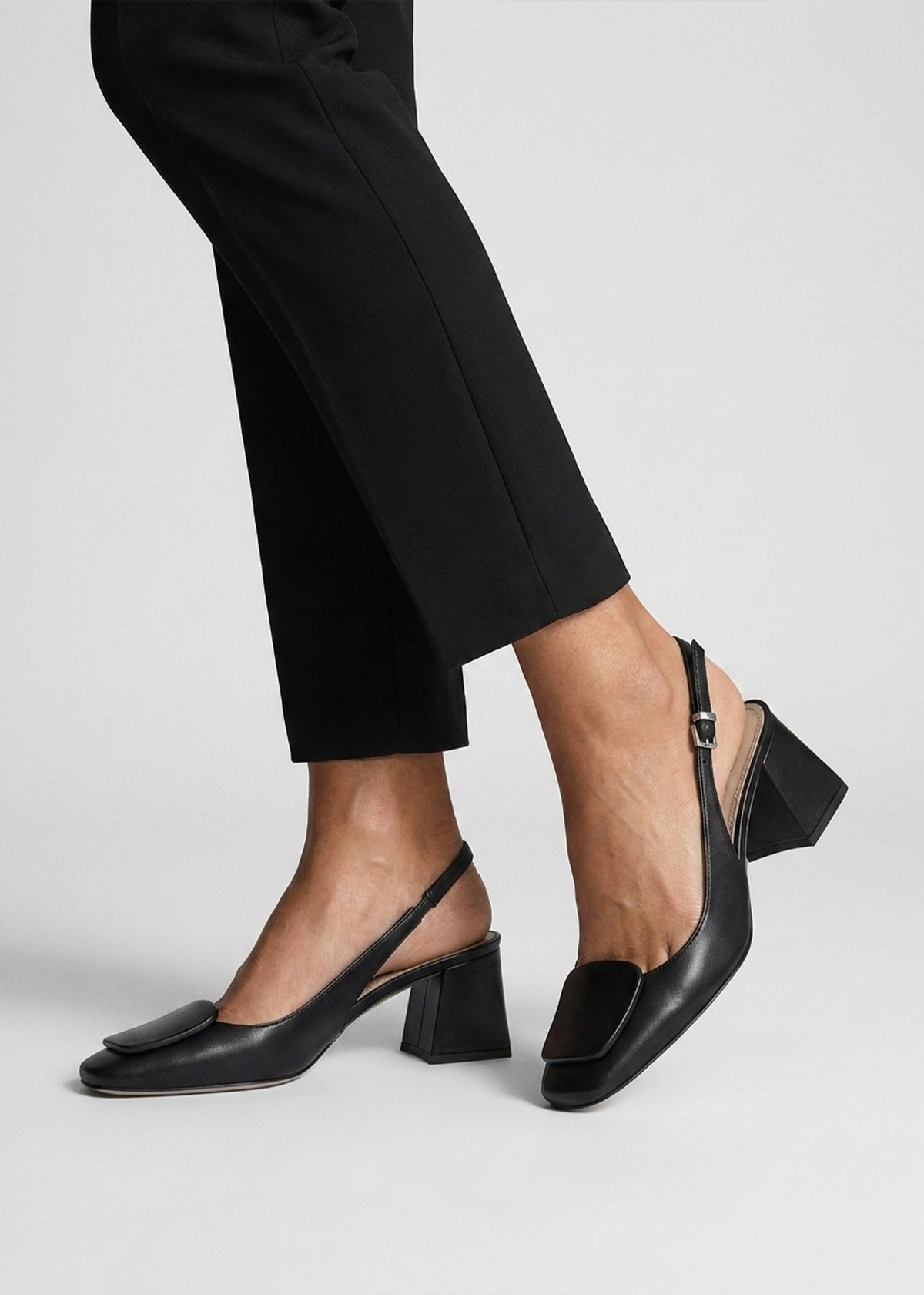 Daniel Nessie Black Patent Leather Block Heel Sling Backs