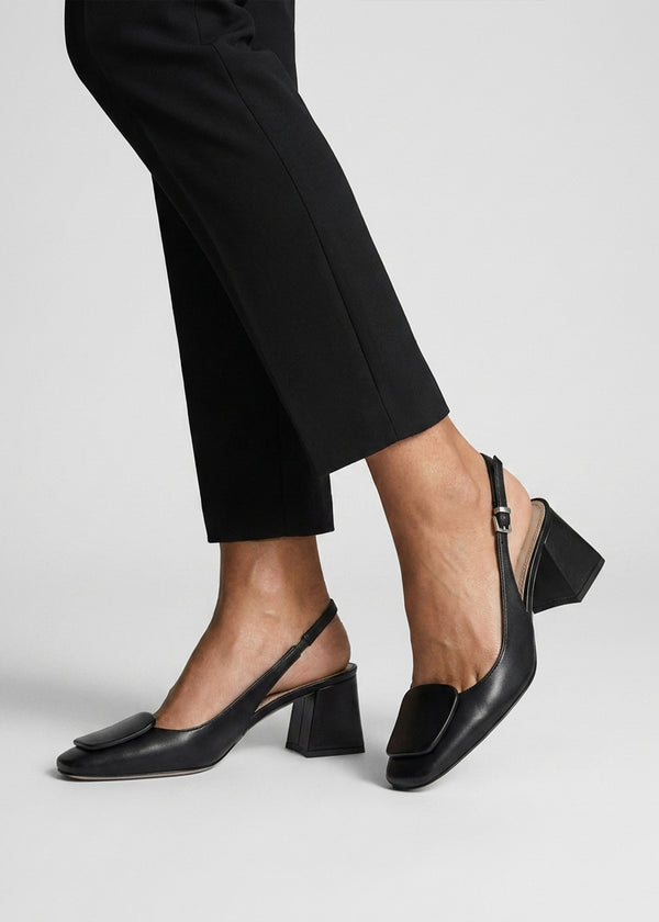 Daniel Nessie Black Patent Leather Block Heel Sling Backs