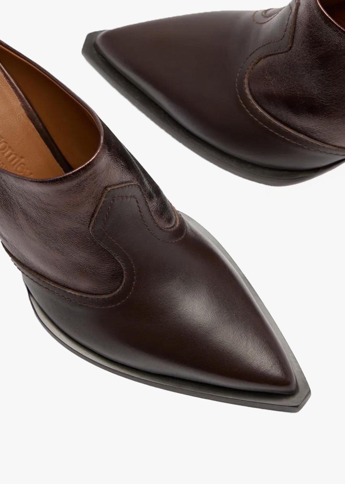 Birchwood Dark Brown Leather Heeled Mules