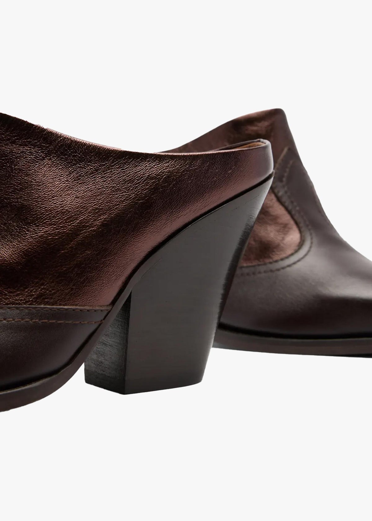 Birchwood Dark Brown Leather Heeled Mules