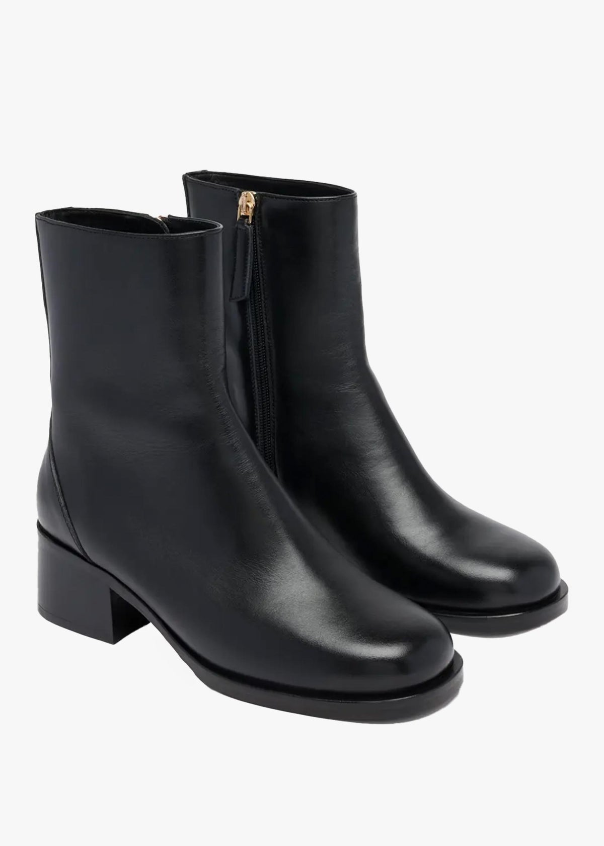 Bowland Black Leather Block Heel Ankle Boots