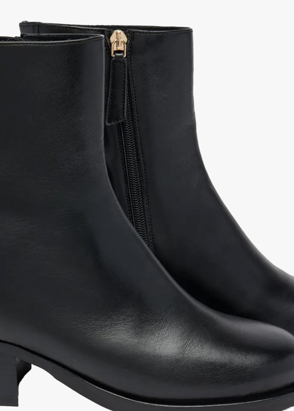 Bowland Black Leather Block Heel Ankle Boots