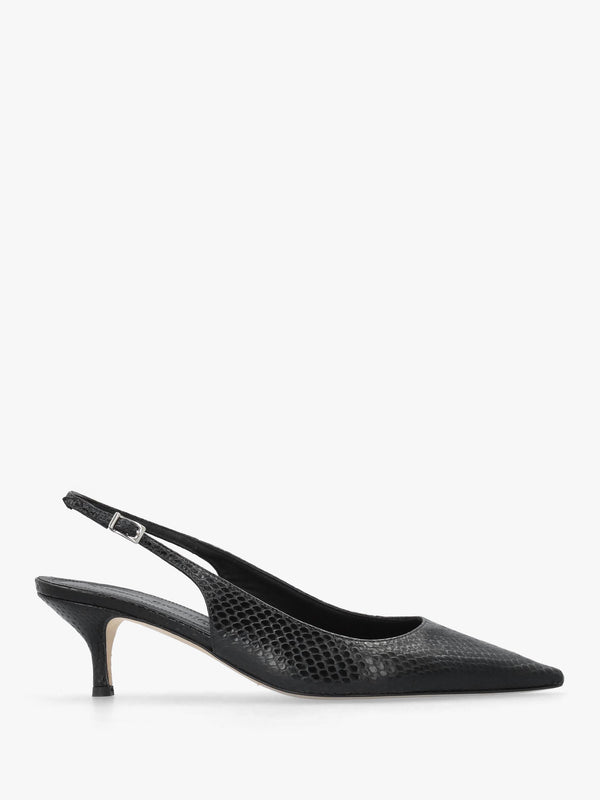 Hillcliffe Black Leather Heeled Sling Backs