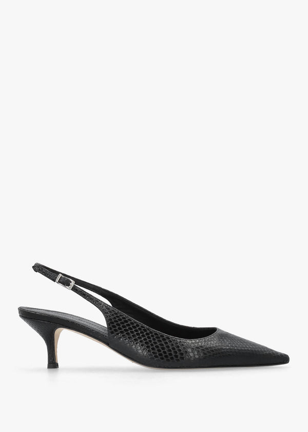 Hillcliffe Black Leather Heeled Sling Backs