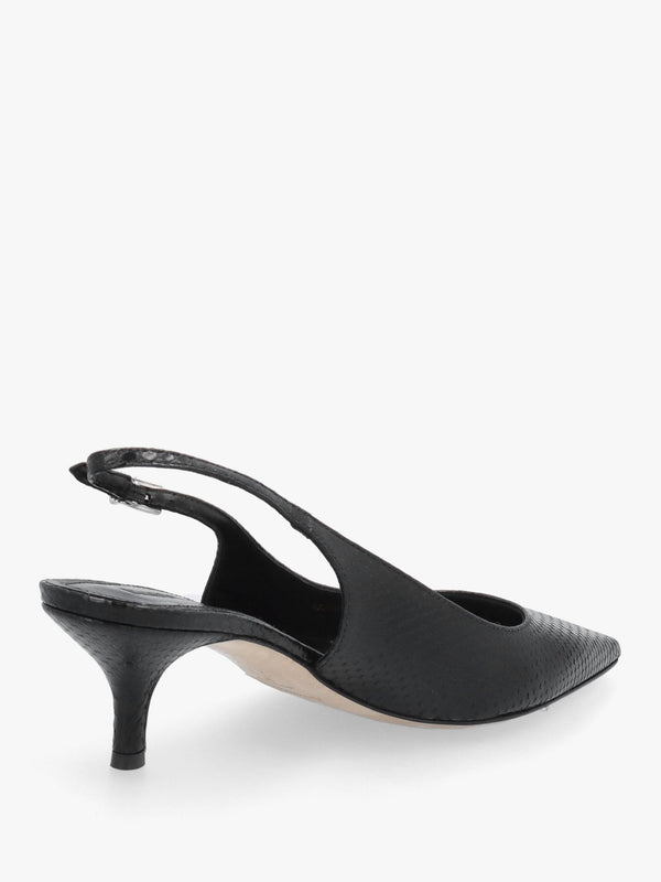 Hillcliffe Black Leather Heeled Sling Backs