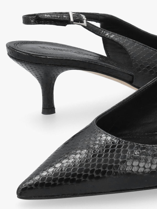 Hillcliffe Black Leather Heeled Sling Backs