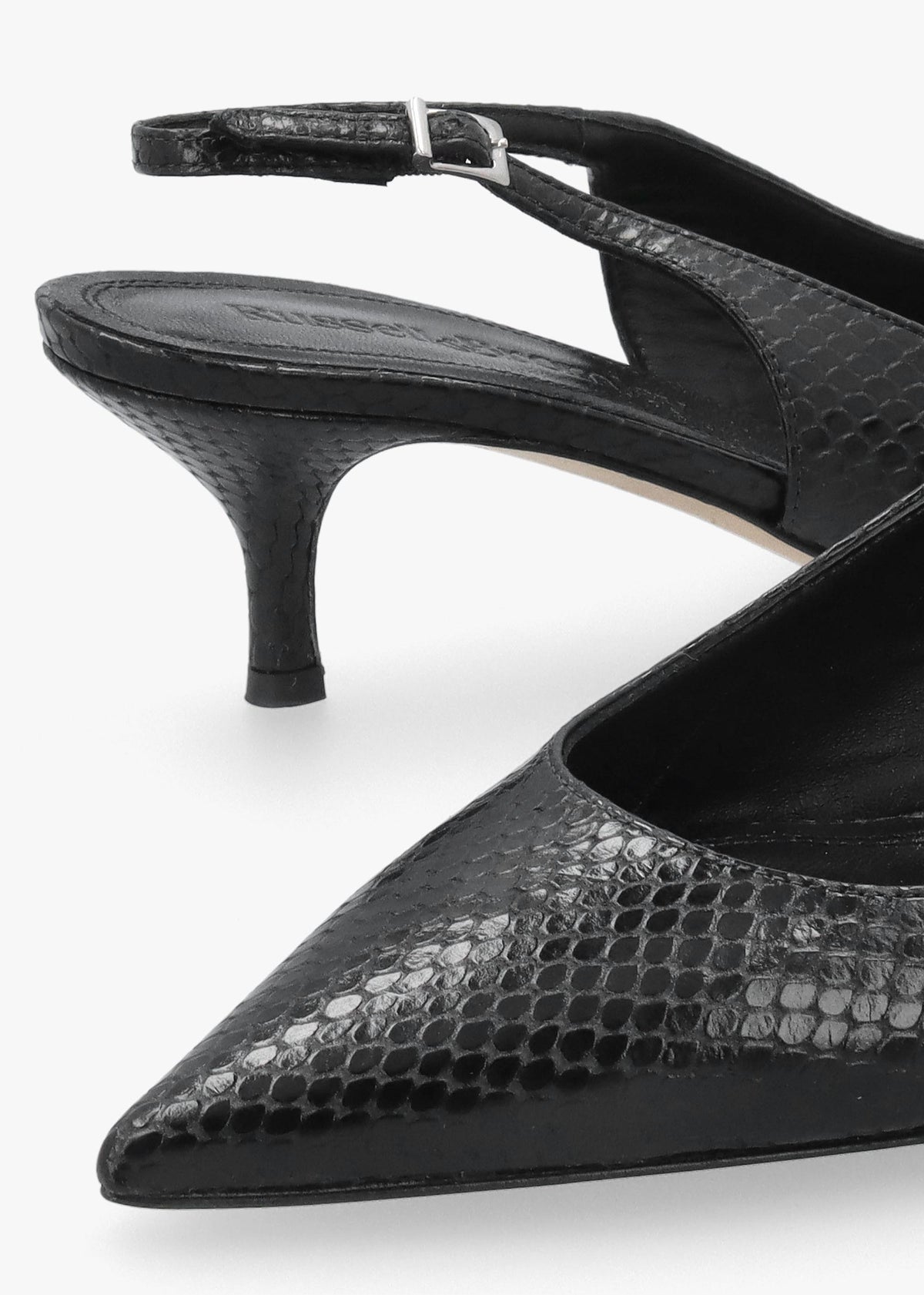 Hillcliffe Black Leather Heeled Sling Backs