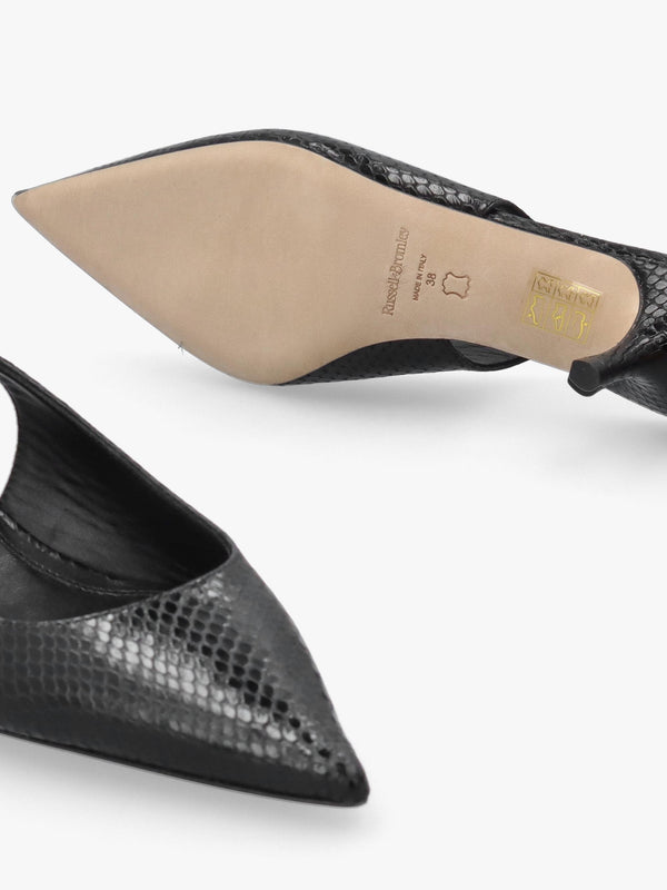 Hillcliffe Black Leather Heeled Sling Backs