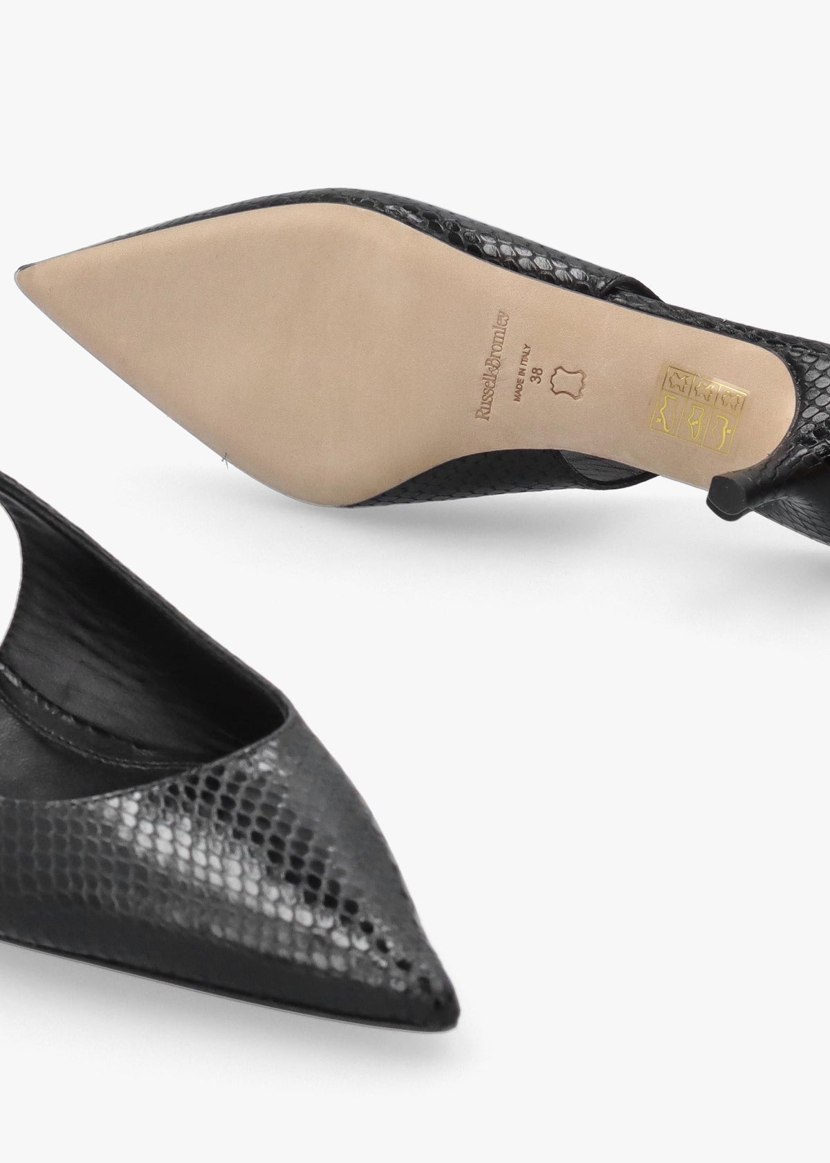 Hillcliffe Black Leather Heeled Sling Backs