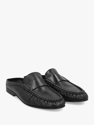 Apley Black Leather Backless Moccasin Mules
