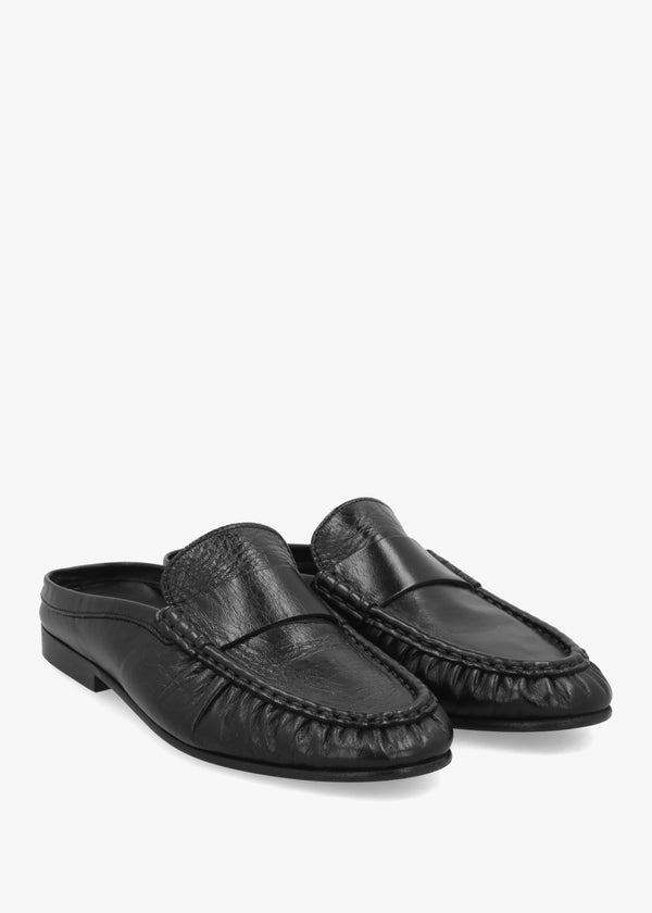 Apley Black Leather Backless Moccasin Mules