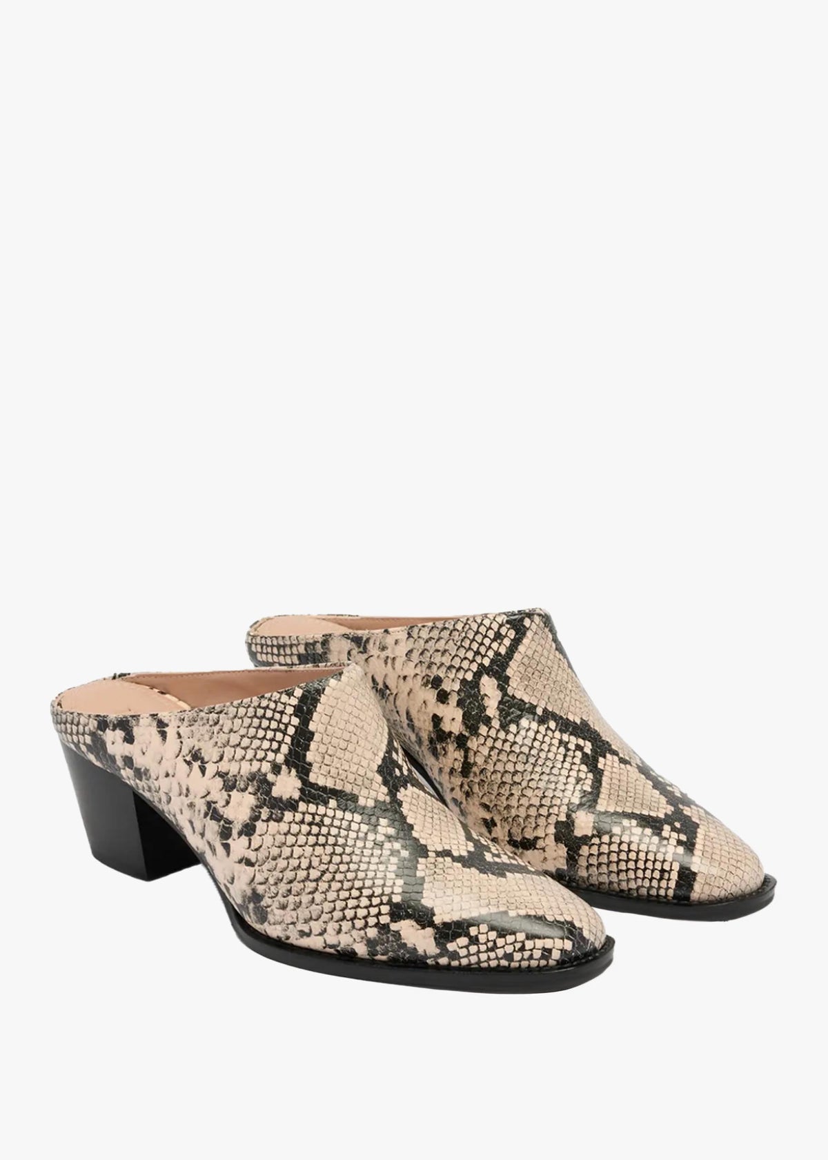 Betton Beige Reptile Leather Heeled Mules