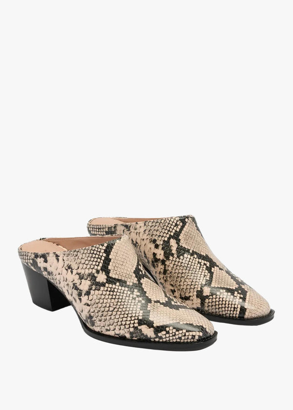 Betton Beige Reptile Leather Heeled Mules