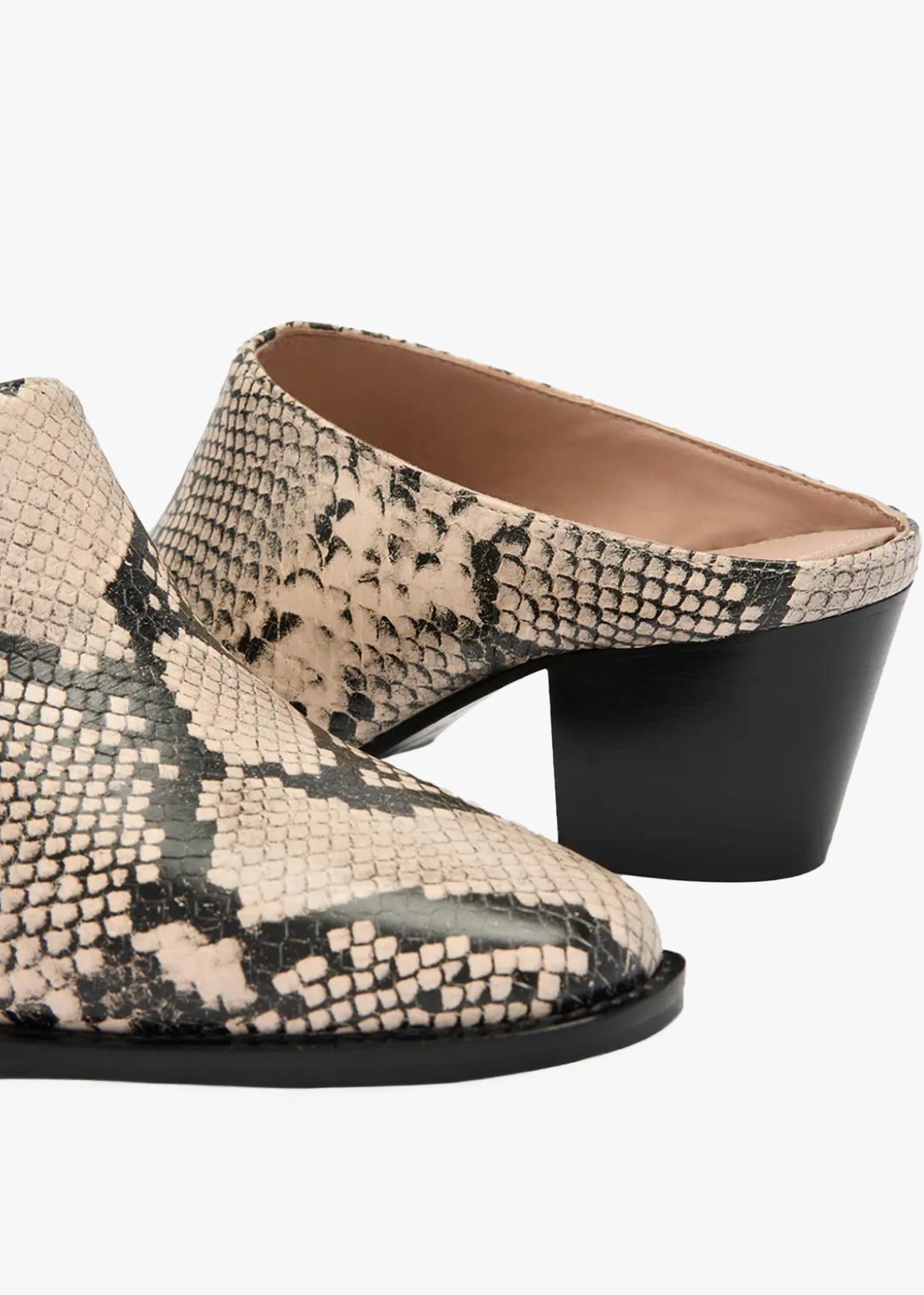 Betton Beige Reptile Leather Heeled Mules