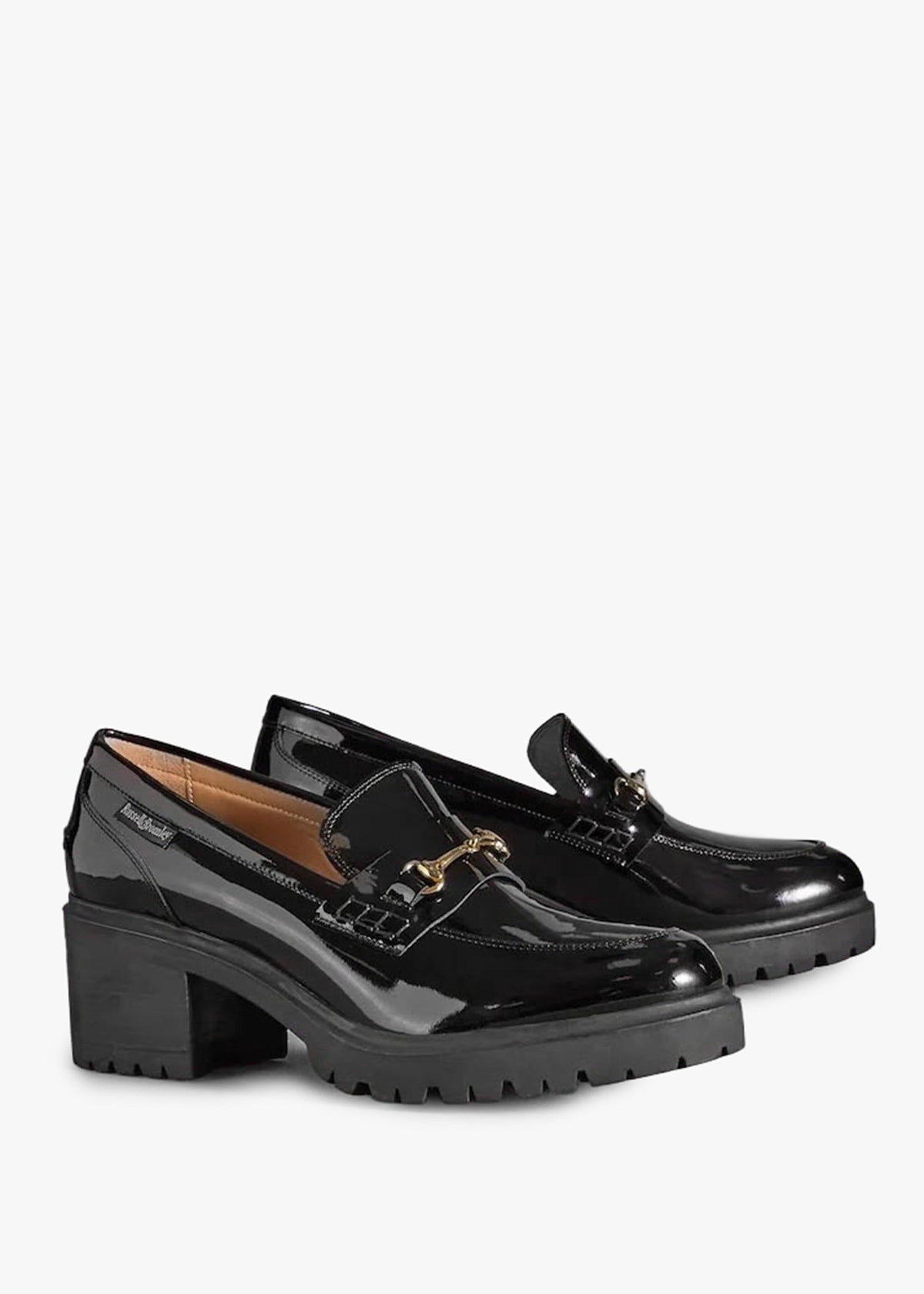Brewster Black Leather Mid Heel Snaffle Loafers