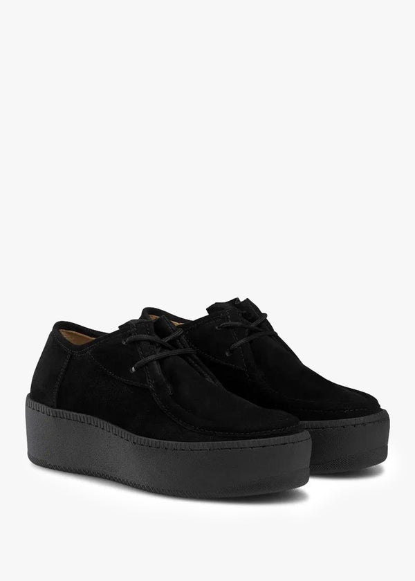Cactus Black Suede Lace Up Moccasin Trainers