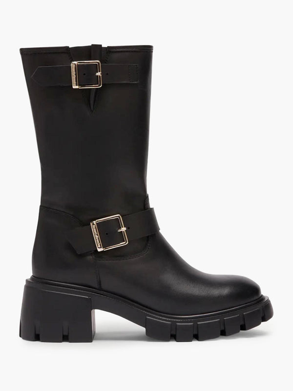 City Bike Black Leather Tall Biker Boots