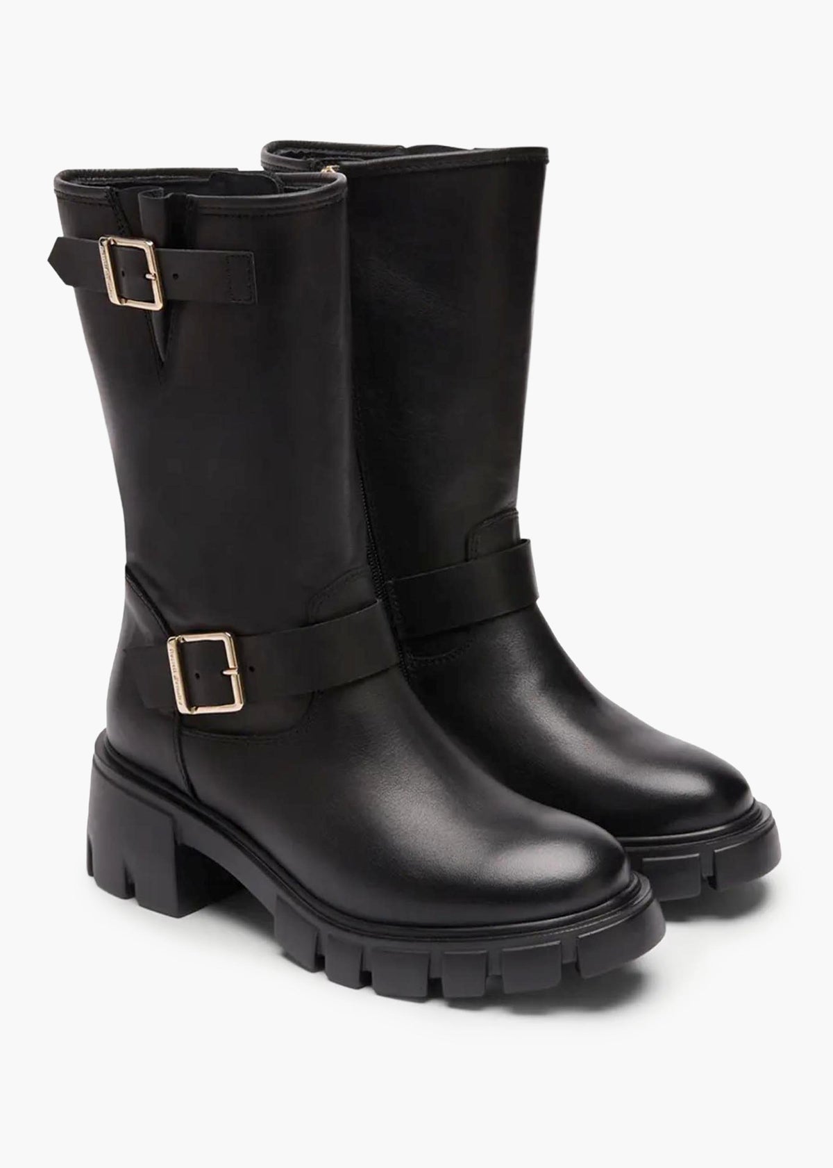 City Bike Black Leather Tall Biker Boots