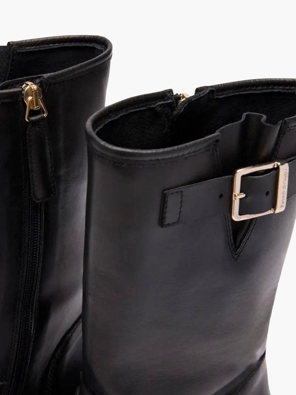 City Bike Black Leather Tall Biker Boots