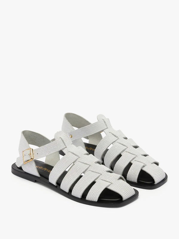 Eastby White Leather Reptile Fisherman Sandals