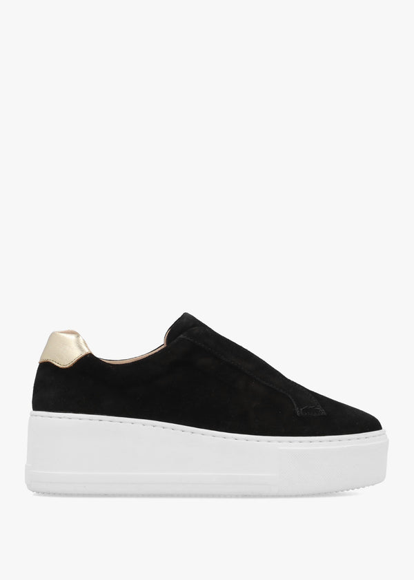 RUSSELL & BROMLEY Park Up Laceless Black Suede Flatform Trainers