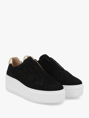 RUSSELL & BROMLEY Park Up Laceless Black Suede Flatform Trainers
